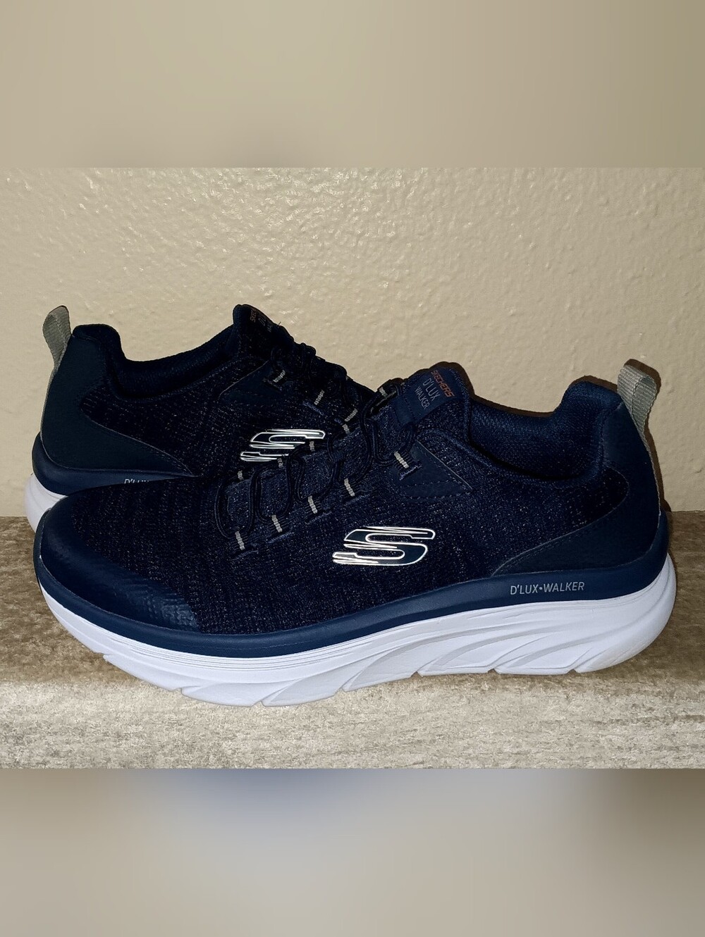 Skechers Men's Navy and White D'LUX Walker Athletic Sneakers